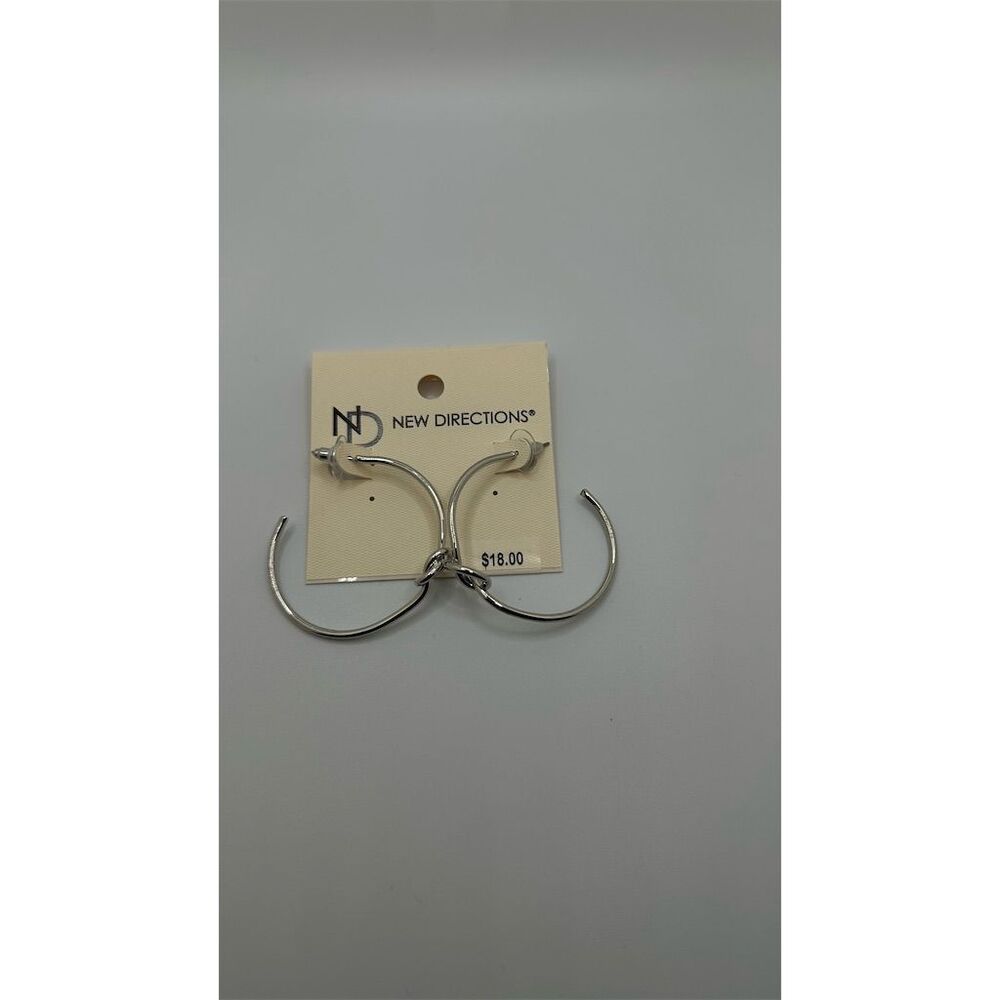NWT New Directions Silver Hoop Knot Earrings Secure Lock Back 1.5" Diame… - Picture 3 of 6